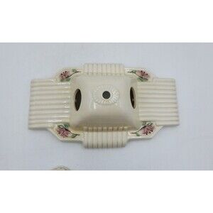 Art Deco Porcelier Porcelain 1930s Ceiling Flush Light Fixture Pink Floral 2 Bul